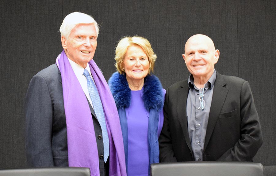 Pat and Shirley Ryan pose with SQI Director Samuel Stupp during a recent visit to the Institute. 
